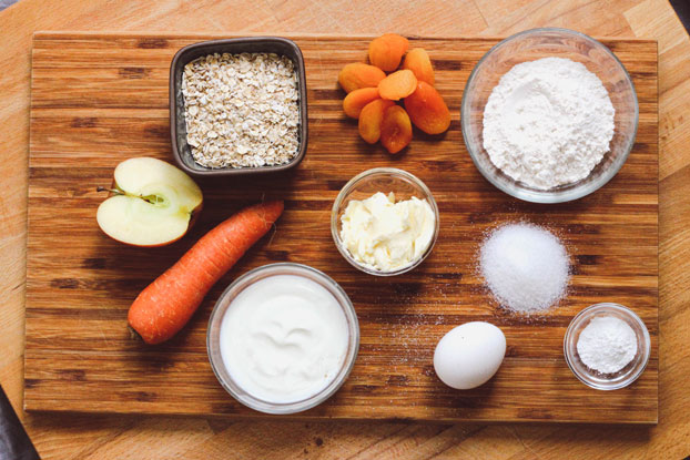 Ingredients apricot and carrot muffins (recipe apricot-carrot muffins)