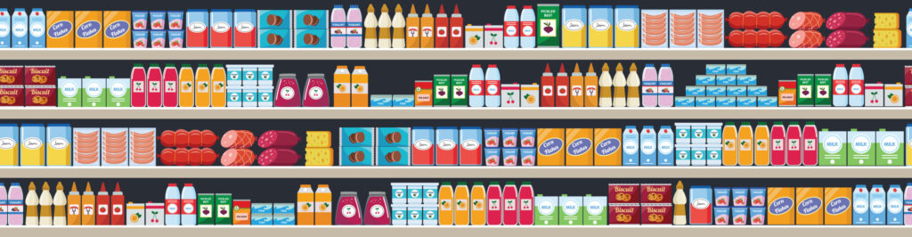 Sketch of filled department store shelves