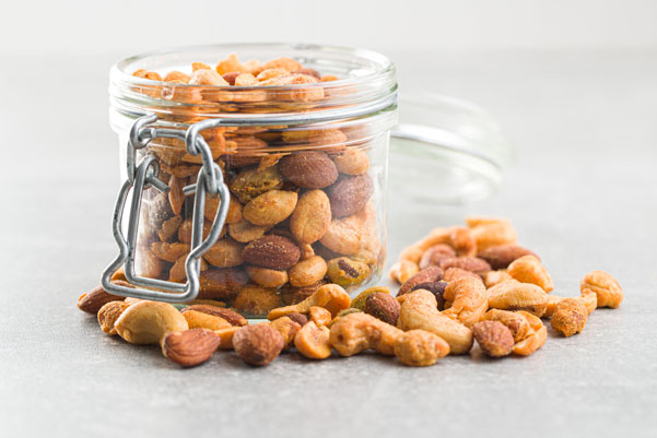 Roasted nut mix in a jar for baking