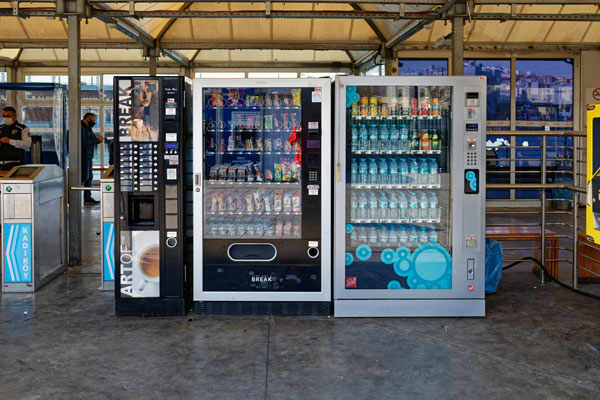 Three vending machines: For hot drinks, snacks and cold drinks