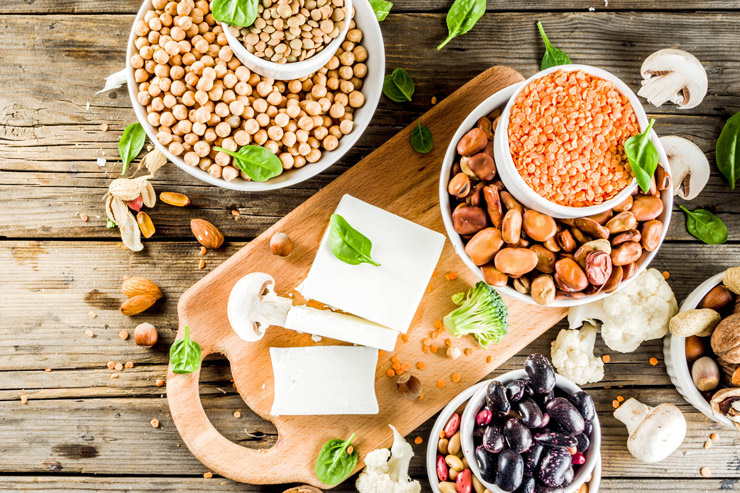 Vegetarian protein sources: lentils, tofu, nuts